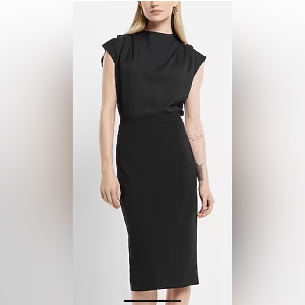 Express mock neck midi sheath dress. Black